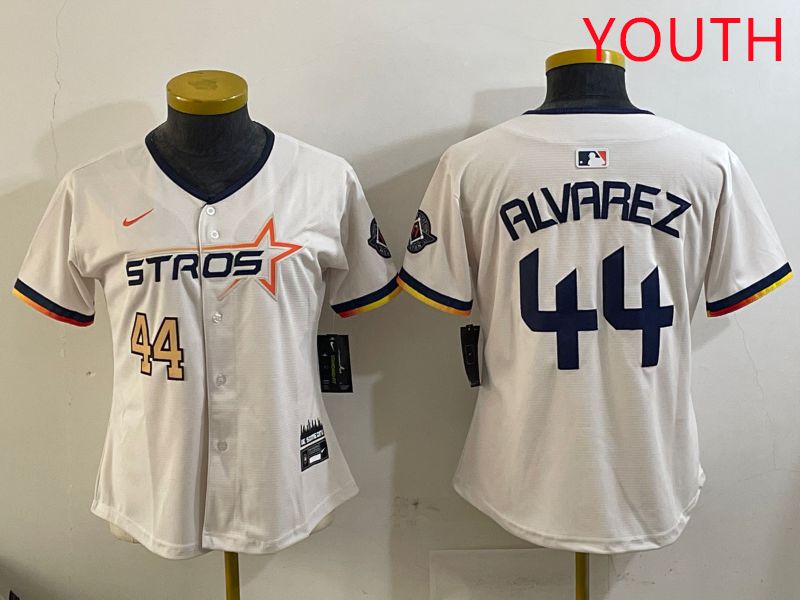 Youth Houston Astros #44 Alvarez Cream Three generations Joint Name 2025 Nike MLB Jersey style 2->youth mlb jersey->Youth Jersey